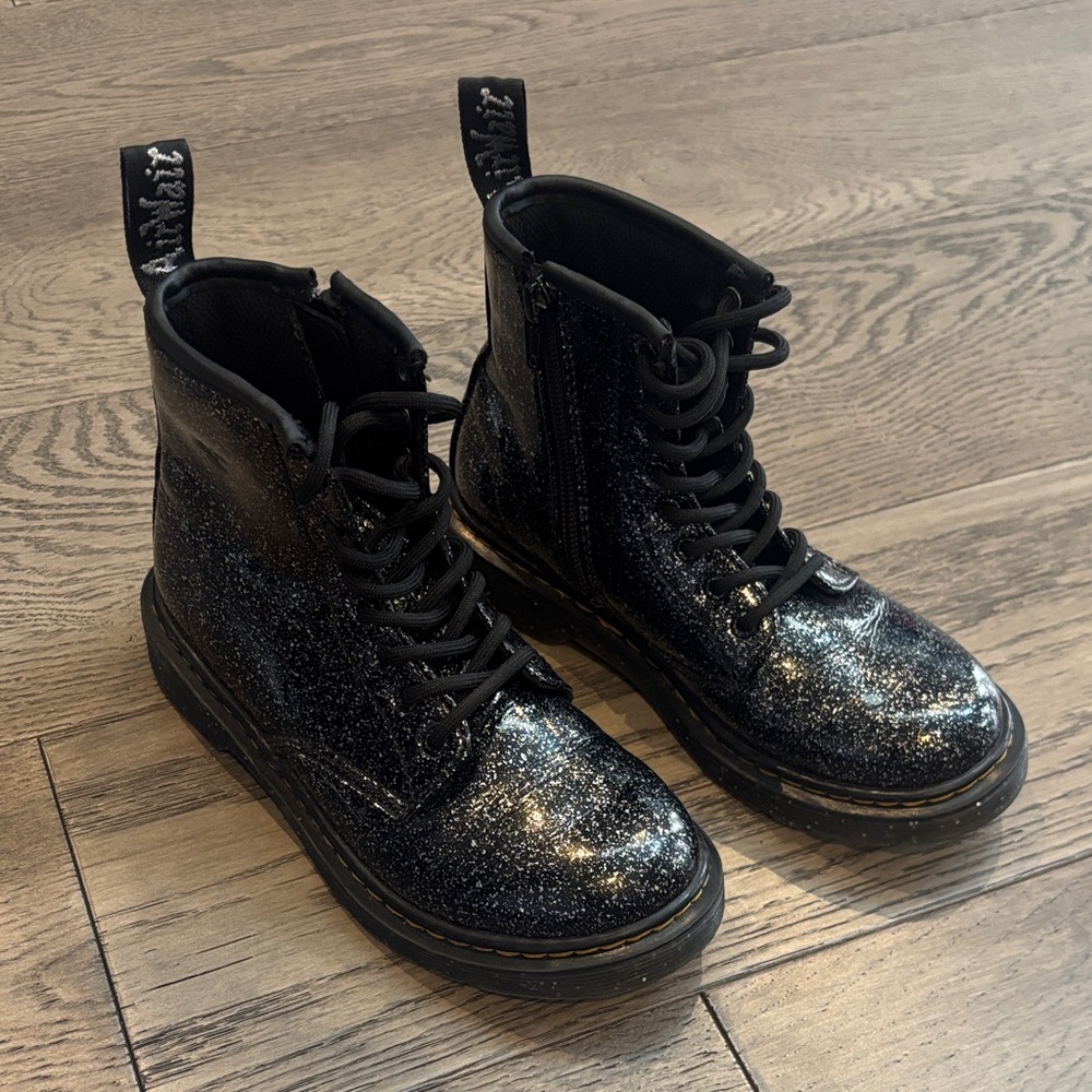 Dr. Martens Kids Black Glitter Lace-Up Boots